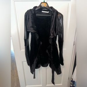 Drape velour jacket with vegan leather detail.